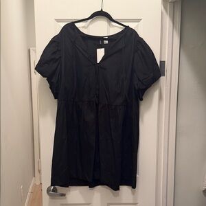 H&M Black Blouse with Puff Sleeves